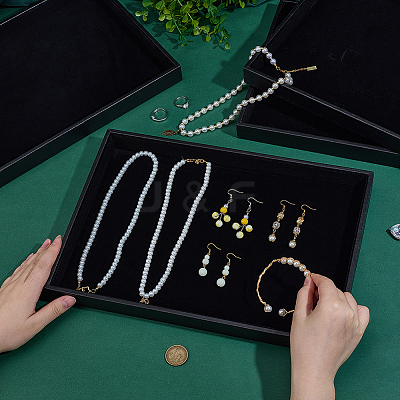 Wood Covered with PU Leather Jewelry Display Trays for Earrings Rings Bracelets Necklaces ODIS-WH0043-223-1