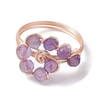 3Pcs 3 Style Natural Mixed Gemstone Braided Beaded Finger Rings Set RJEW-TA00106-1