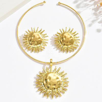 Iron & Aolly Sun Stud Earrings & Pendant Choker Necklaces Sets WG453E0-01-1