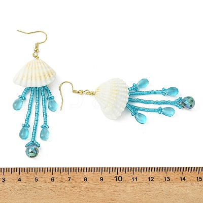 Shell & Glass Seed Bead Dangle Earrings EJEW-MZ00740-1