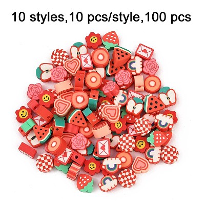 100Pcs 10 Styles Handmade Polymer Clay Beads CLAY-FP0001-19-1