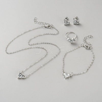 Heart Alloy Rhinestone Pendant Necklaces & Stud Earrings & Finger Rings & Link Bracelets Set for Women SJEW-WH0008-07P-1