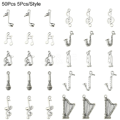 50Pcs 10 Styles Tibetan Style Zinc Alloy Pendants FIND-YW0005-12-1