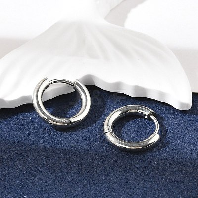 Tarnish Resistant 201 Stainless Steel Hoop Earrings X-MAK-R021-15mm-1