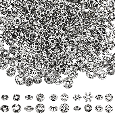 400Pcs 10 Styles Tibetan Style Alloy Spacer Beads TIBEB-PA0001-06-1