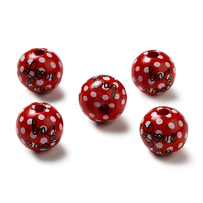 Printed Wood Round Beads WOOD-C012-01C-1