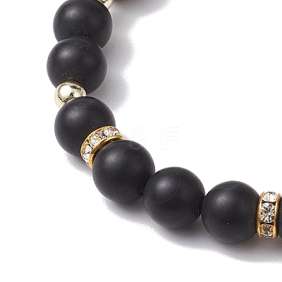 Frosted Natural Dyed & Heated Black Agate(Dyed & Heated) Beaded Stretch Bracelets BJEW-JB10565-1