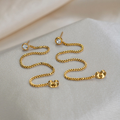 304 Stainless Steel Tassel Chain Stud Earrings for Women AQ2980-1