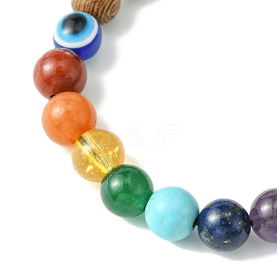 8mm Round Chakra Gemstone & Wood Braided Beaded Bracelets BJEW-JB10905-02-1
