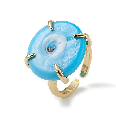 Lampwork Evil Eye Open Cuff Ring RJEW-C051-01G-03-1