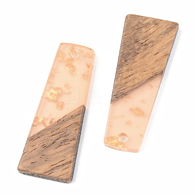 Transparent Resin & Walnut Wood Pendants RESI-S389-040A-B-1