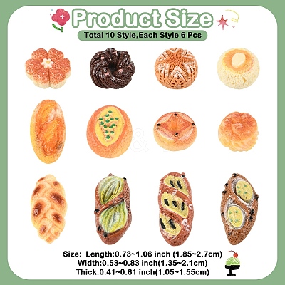 60Pcs Opaque Resin Imitation Food Decoden Cabochons RESI-YW0004-53-1