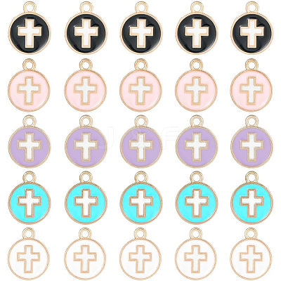 50Pcs 5 Colors Light Gold Plated Alloy Enamel Pendants ENAM-SC0003-70-1