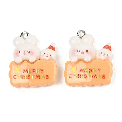 Christmas Theme Rabbit Opaque Resin Pendants RESI-S08-04E-1