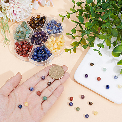 280Pcs 7 Styles Natural Amethyst & Lapis Lazuli & Blue Spot Jasper & Green Aventurine & Yellow Tiger Eye & Yellow Jade & Red Jasper Chakra Beads G-PA0001-93C-1