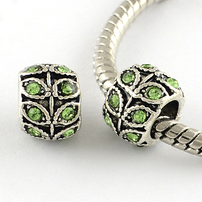 Antique Silver Plated Alloy Rhinestone Large Hole European Beads MPDL-R041-02-1