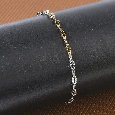 304 Stainless Steel Dapped Chains Bracelets for Women BJEW-D466-08A-GP-1