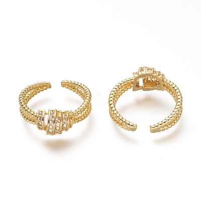 Brass Micro Pave Clear Cubic Zirconia Cuff Rings RJEW-P018-10G-1