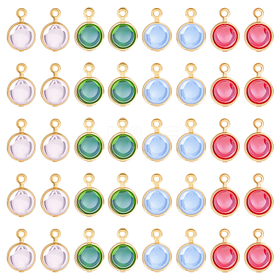 40Pcs 4 Colors 304 Stainless Steel Wrapped Dyed Natural Quartz Round Charms STAS-UN0063-75-1