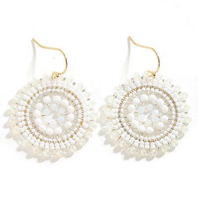 Bohemian Flat Round Iron Glass Seed Beads Dangle Earrings FS-WG46224-03-1