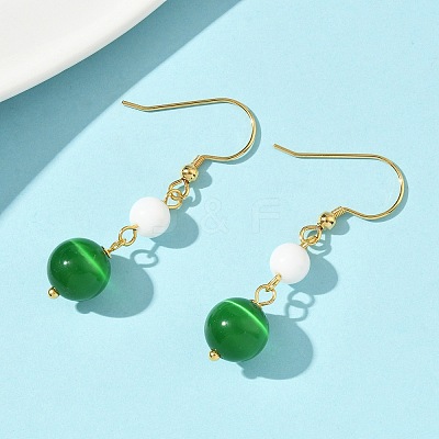 Electroplated 304 Stainless Steel Cat Eye Dangle Earrings EJEW-Z129-14G-03-1