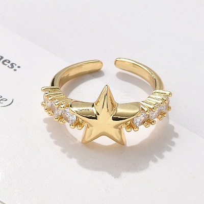 Brass Micro Pave Clear Cubic Zirconia Cuff Finger Rings RJEW-C120-11G-1