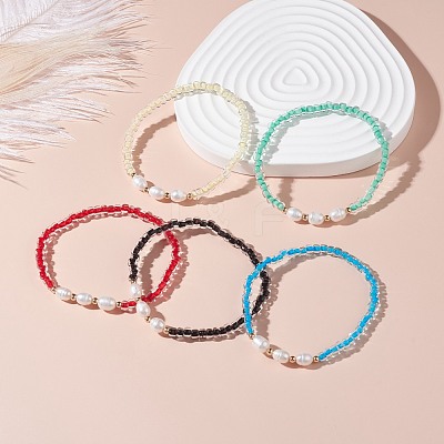 Natural Pearl Beads Stretch Bracelet BJEW-JB07108-1