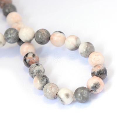 Natural Pink Zebra Jasper Round Bead Strands G-E334-8mm-11-1