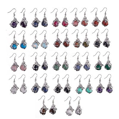 Gemstone Dragon Dangle Earrings EJEW-A092-06P-1