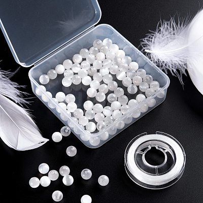 100Pcs 8mm Natural Selenite Beads DIY-LS0002-17-1