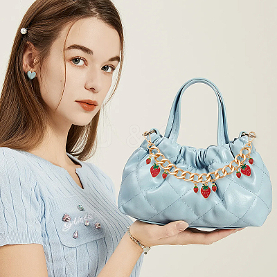2Pcs Alloy Enamel Strawberry Charm Aluminum Bag Decorative Chains HJEW-BBC0001-27B-1