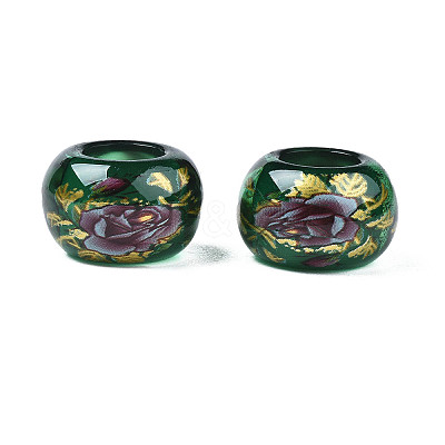 Flower Printed Transparent Acrylic Rondelle Beads TACR-S160-01-C03-1