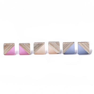 Resin & Wood Stud Earrings EJEW-N017-005A-1