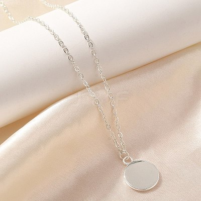 304 Stainless Steel Flat Round Coin Pendant Cable Chain Necklaces for Women LS-STAS-Z108-02S-01-1