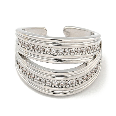 Rack Plating Brass Micro Pave Cubic Zirconia Open Cuff Rings for Women RJEW-I104-15P-1