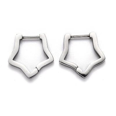 Tarnish Resistant 304 Stainless Steel Star Huggie Hoop Earrings STAS-J033-06P-1