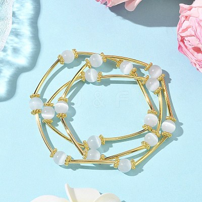 Cat Eye Round Beads Multi-strand Bracelets for Women BJEW-JB12338-02-1