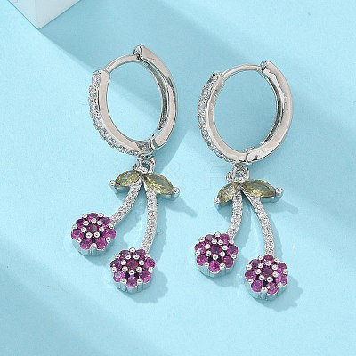 Brass Cubic Zirconia Hoop Earrings EJEW-R016-16P-1