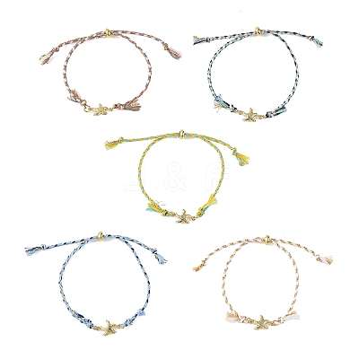 Ocean 304 Stainless Steel Link Adjustable Braided Polycotton Metallic Cord Slider Bracelets BJEW-JB14245-03-1