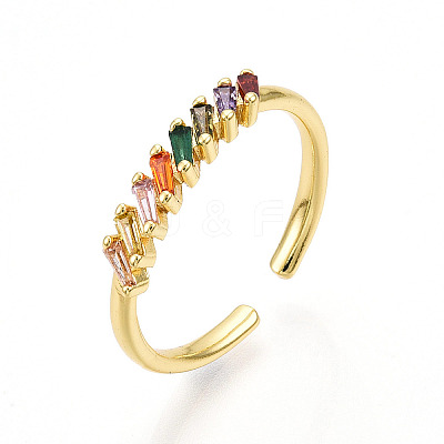 Brass Micro Pave Cubic Zirconia Cuff Rings for Women KK-T070-109-1