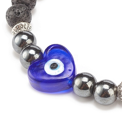Natural Lava Rock & Synthetic Hematite Stretch Bracelet BJEW-JB08323-03-1