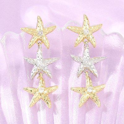 Brass Micro Pave Cubic Zirconia Dangle Stud Earrings EJEW-G471-29B-GP-1