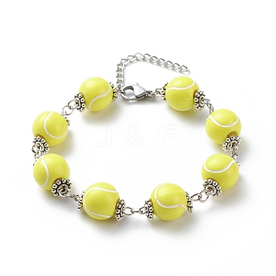 Sport Ball Theme Acrylic Round Beaded Bracelet BJEW-JB08660-03-1