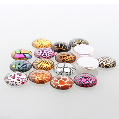 Half Round/Dome Animal Skin Printed Glass Cabochons GGLA-A002-25mm-OO-1