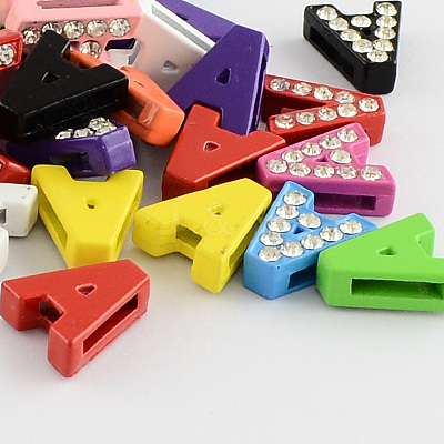 Mixed Color Zinc Alloy Grade A Rhinestone Letter Slide Charms ALRI-S130-A-1