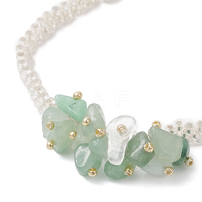 Handmade Glass Seed Beaded & Natural Green Aventurine Chips Beaded Bracelets for Women BJEW-MZ00225-02-1