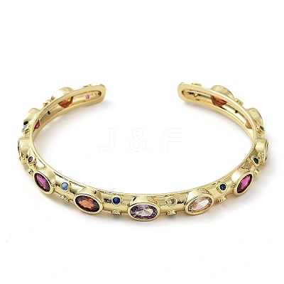 Rack Plating Brass Pave Colorful Cubic Zirconia Open Cuff Bangles for Women BJEW-K244-02G-1
