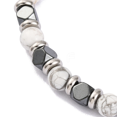Natural Howlite & Magnetic Synthetic Hematite Round Beaded Bracelet X-BJEW-P339-02P-06-1