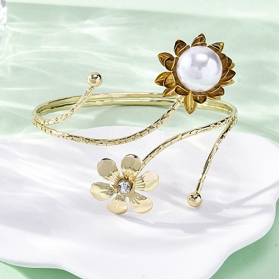 Lotus Alloy Arm Cuff Bangles for Girl Women AJEW-A063-01J-G-1