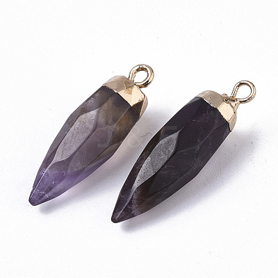 Top Golden Plated Natural Amethyst Pointed Pendants X-G-S359-078F-1